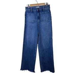 OAT NEW YORK Jeans Women 8 Blue Wide Leg Crop Frayed Hem Retro High Rise Preppy